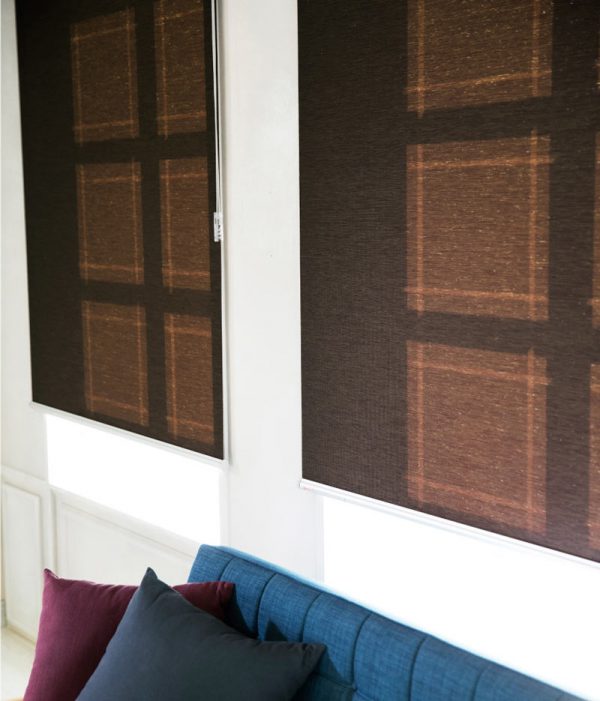 Luxdezine Window Blinds Roll Screen Shades Brown Wood Side